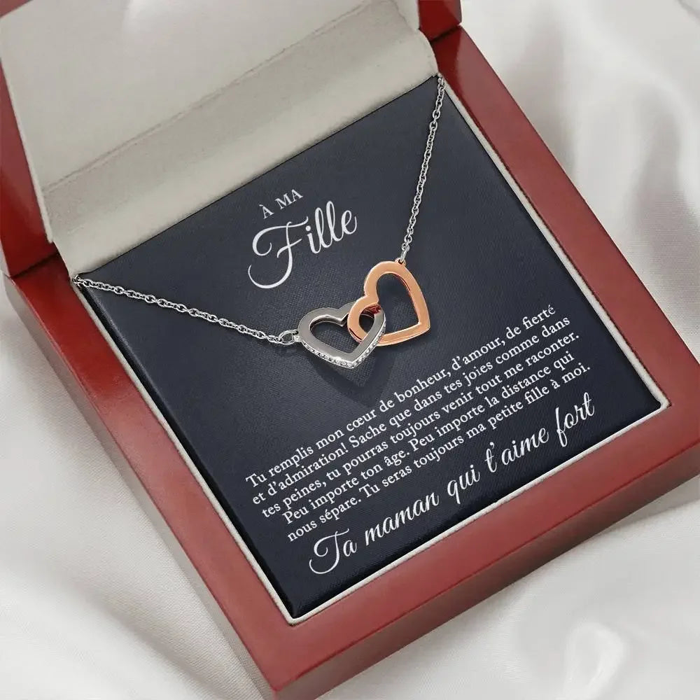À ma fille, ta maman qui t'aime fort - Collier Cœurs Enlacés