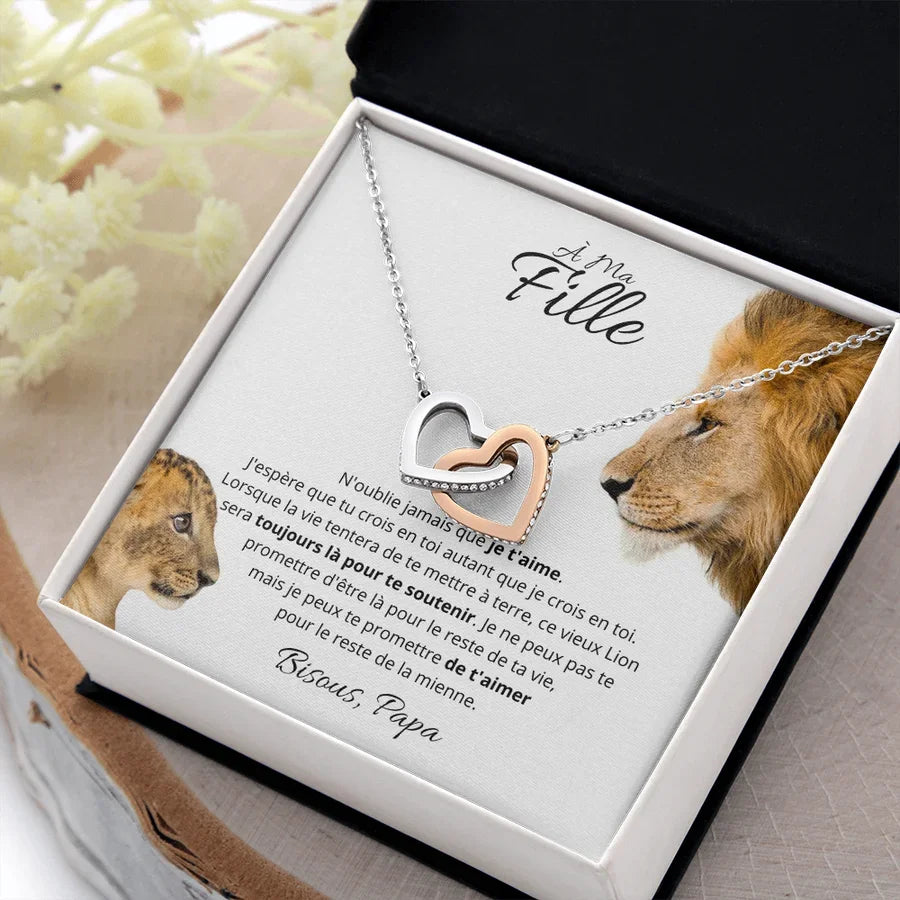 À ma fille - Bisous, Papa - Collier Cœurs Enlacés