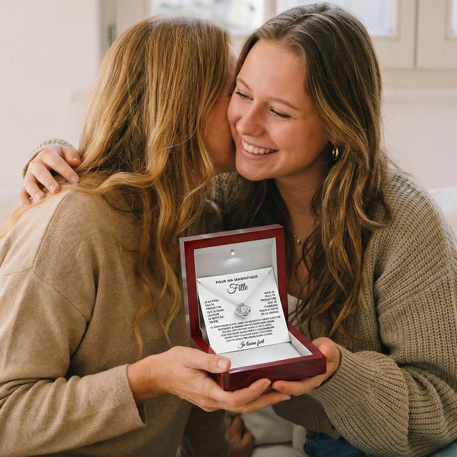 Pour ma magnifique fille - Je T'aime Fort - Collier Noeud