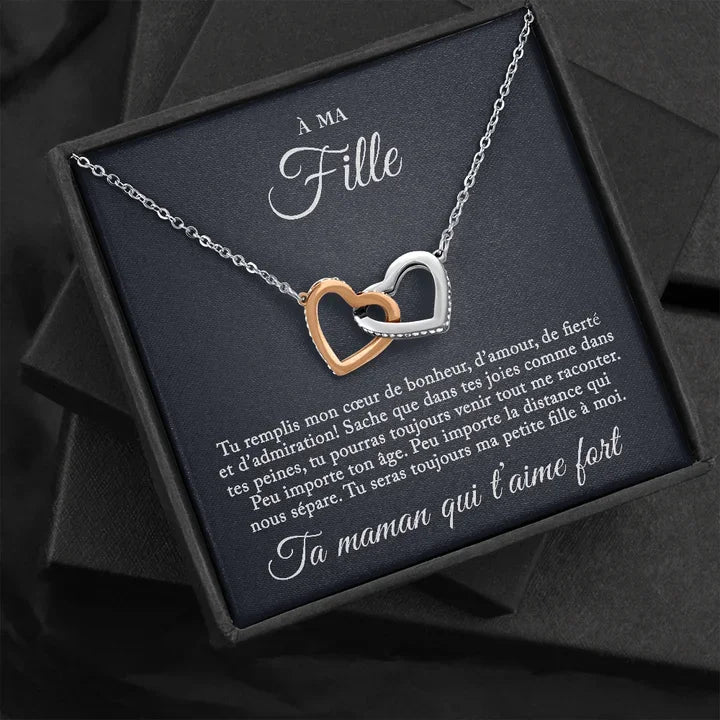 À ma fille, ta maman qui t'aime fort - Collier Cœurs Enlacés