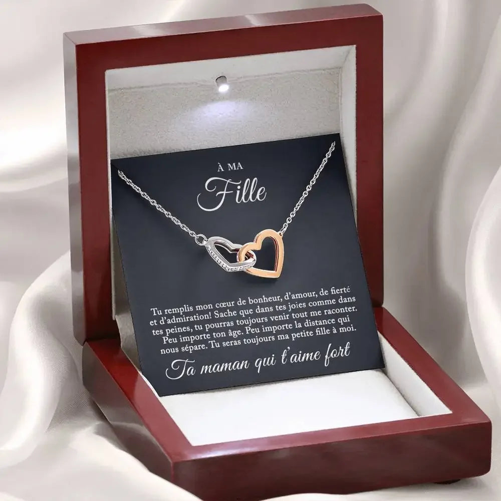 À ma fille, ta maman qui t'aime fort - Collier Cœurs Enlacés