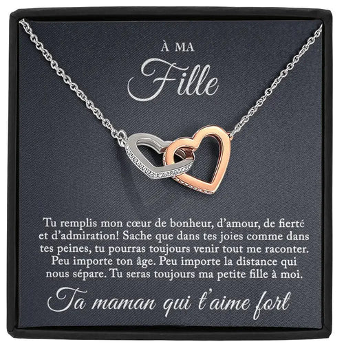 À ma fille, ta maman qui t'aime fort - Collier Cœurs Enlacés