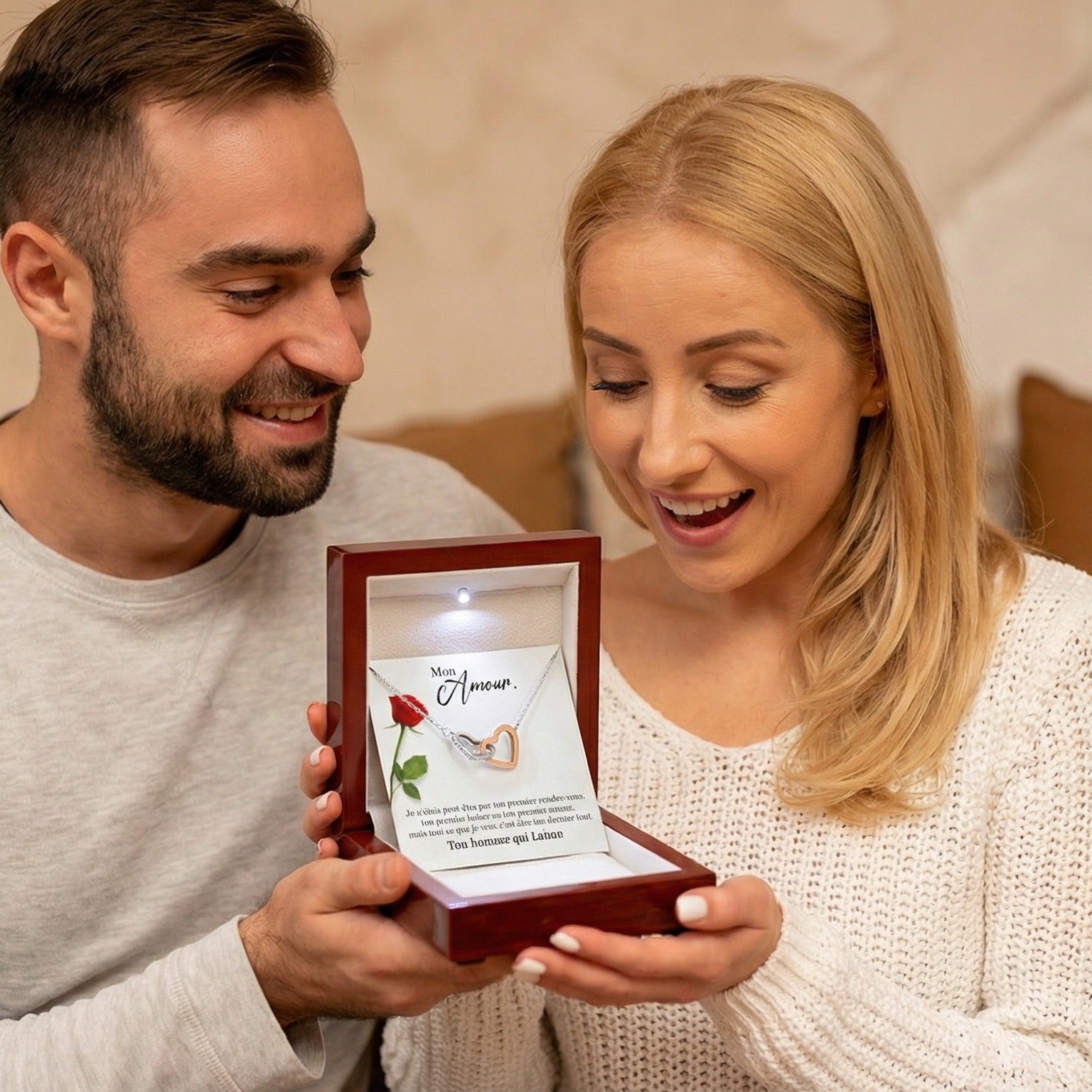 Mon Amour - Ton Homme Qui T'aime - Collier Cœurs Enlacés