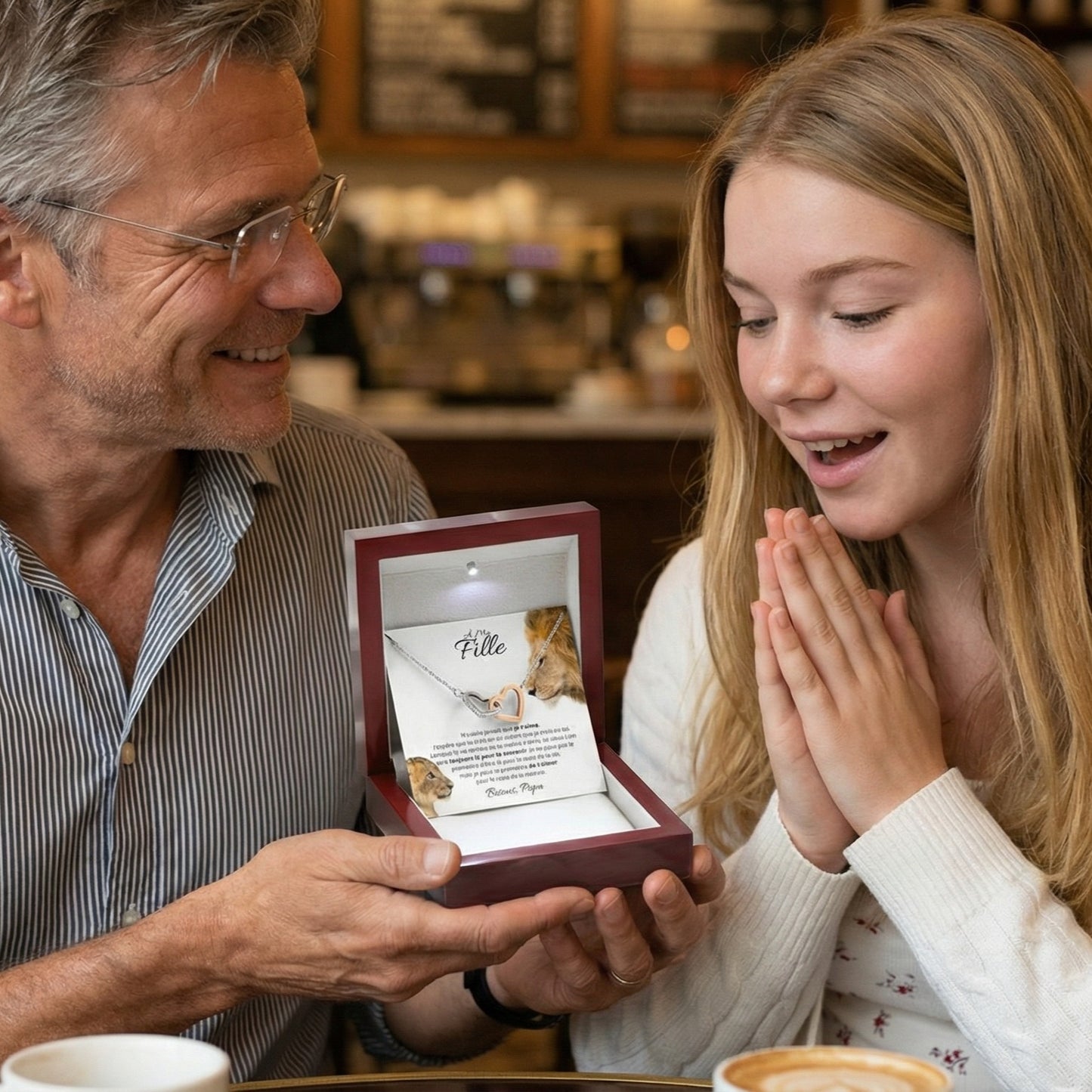 À ma fille - Bisous, Papa - Collier Cœurs Enlacés